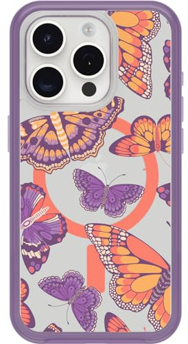 OtterBox Symmetry Clear MagSafe Case for Apple iPhone 15 Pro, Shockproof, Drop proof, Protective Thin Case, 3x Tested to Military Standard, Butterfly Flutter