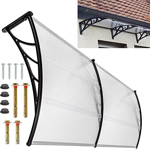 Transparentes Pultbogenvordach für Haustür Vordach für Haustür, 115cm/150cm/200cm x 90 x 24cm Haustürvordach, Sonnenschutz-Türvordach für Regen-/Schneeschutz im Freien | EU Stock (200CM)