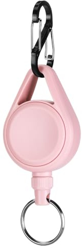 Soleebee Retractable Keychain Key Ring, Retractable Badge Reel Key Holder with Detachable Carabiner & 24'' Retractable Steel Wire Cord (Pink)