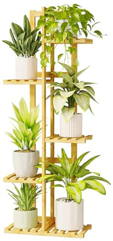 Bamworld Porta Piante da Interno in Bambu Naturale, Scaffale a 5 Livelli per Vasi, Ideale per Giardino, Patio e Balcone – Fioriera da Esterno & Arredo Giardino