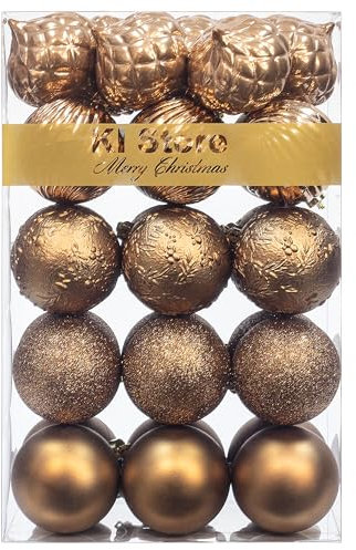 Art Beauty Bronze Brown Christmas Baubles 30pcs 60mm Shatterproof Christmas Tree Decoration Ornaments