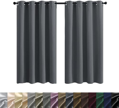 WUXXIANG Lot de 2 Rideaux Occultants à Oeillets 180 x 120 cm Thermiques Isolants Anti Froid Anti Bruit, Rideau Opaque Anti Chaleur à Oeillets, avec Noir Doublure, pour Cuisine Chambre, Gris Foncé