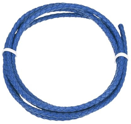 Rebower Round Braided Leather Cord 3mm Bolo Leather Cord String Rope for Jewelry Making, Necklaces, Bracelets, Wraps, Crafts, 1m/3.3Ft, Blue
