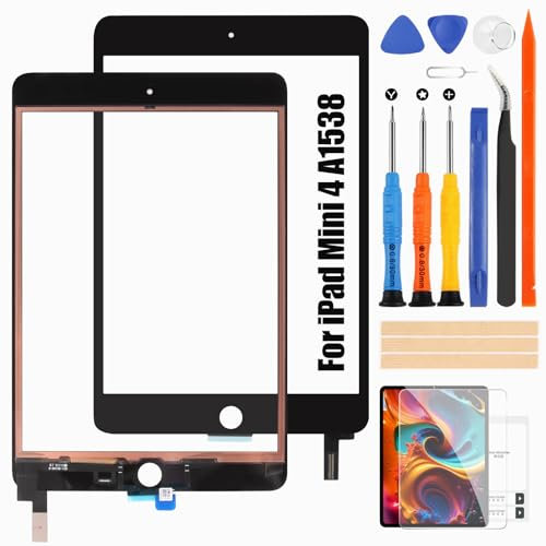Schermo per iPad Mini 4 2015 Touch Screen - per iPad Mini 4 Touch Digitalizzatore per iPad Mini 4 (4th Gen) A1538 A1550 Touchscreen Vetro Sensor Pannello Riparazione Kits (7.9”, Non LCD) (Nero)