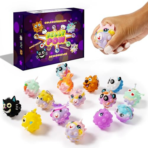 JellyPow Packung mit 12 Anti-Stressbällen, Squishy, Geschenk für Geburtstag, Kinder, Schule, Geschenk für Kinder, mit Pinata-Füllung, Kinderparty, Gastgeschenke, Geschenke für Grundschule