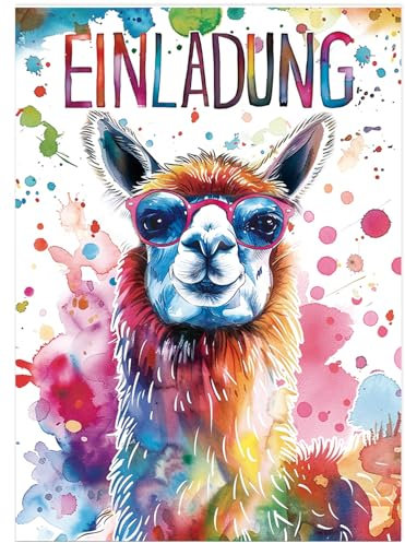 Werfunee - 12 Stück Einladungskarten Kindergeburtstag Mädchen Junge - 15 x 11cm Alpaka Einladungskarten Geburtstag - Einladung Kindergeburtstag Mädchen - Geburtstagseinladungen Mädchen Junge
