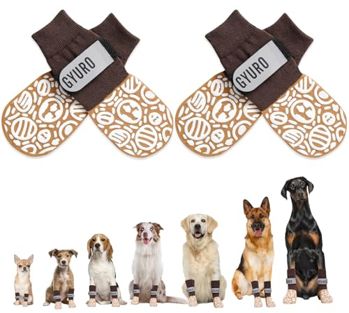 GYURO Doppelseitige Anti-Rutsch Hundesocken für den Innenbereich, um das Lecken der Pfoten zu verhindern-Pfotenschutz Haustierpfoten Schutz Traktion Kontrolle Socken auf Hartholzboden (Khaki, L)