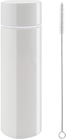 150ml Mini Water Bottle, Small Insulated Stainless Steel Purse Bottle, Small Leak-proof Pocket Water Bottle with Straw Cleaning Brush, Women Slim Water Flask Keeps Drink Cold&Hot for Travel, White