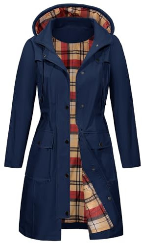 Tuopuda Waterproof Jackets Long Rain Coats for Women Windproof Raincoat Ladies Hooded Rain Jacket Outdoor Windbreaker Lightweight Breathable Softshell Jacket with Pockets, Navy, M
