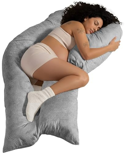 Traumreiter Schwangerschaftskissen Visco L langes Wendekissen Memory Foam [orthopädisch] + Watte Seite | Seitenschläfer Kissen zum Schlafen, Stillkissen XXL Kissen mit Bezug Silber Deluxe