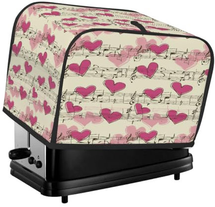 Mexpekil Toaster Cover, Love Music Music Retro Old Style Stylish Protector for Your 2-Slice Toaster, Easy to Clean, Waterproof, Heat-Resistant, Durable, Kitchen Essentials