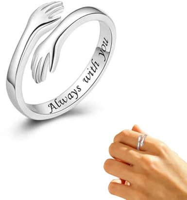 Hug Ringe 925 Sterling Silber Umarmung Hände, für Frauen Herz Ring I Love You Forever Love You Mutter Geschenk Paar Schwester Geschenke Gravierte Worte Umarmung Hände Offener Ring