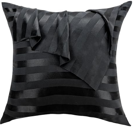 Lirex 2er Set Satin Kissenbezug 50x50cm mit Reißverschluss, Weich wie Seiden Kissenbezüge, Satin Kopfkissenbezug Kissenhülle für Haar und Haut Kommt, Schwarz Streifen