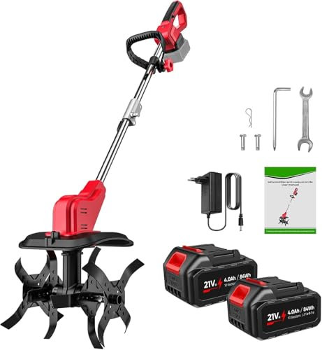 Motozappa senza fili per Batteria Makita 21V, Motozappa a Batteria Con 2 batterie da 4000 mAh e caricatore, larghezza di lavoro 30 cm, profondità di lavoro 36 cm, Motozappa Elettrica
