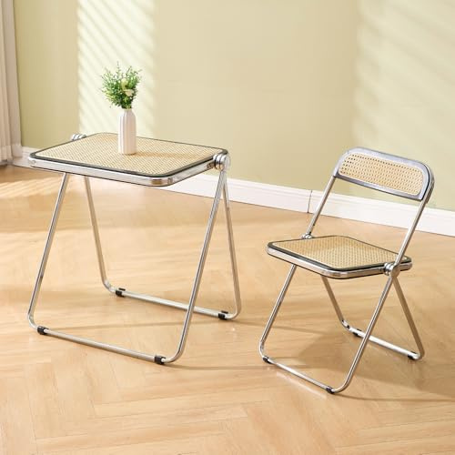 chairus Klappbarer Tisch und Stuhl Set Rattan, Klappstuhl und Beistelltisch Bistroset Retro mit Metallgestell für Balkon Schlafzimmer Esszimmer Wohnzimmer