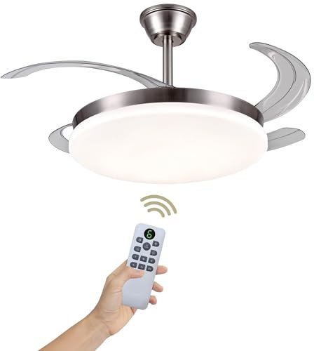 LUMIKING Ventilador de Techo Luz LED 72W Retráctil y Silencioso - Lámpara Ventilador Aspas Plegables con 3 Tonos de Luz (3000-4000-6000K) - 6 Velocidades, Memoria, Modo Verano Invierno, Ø92 cm