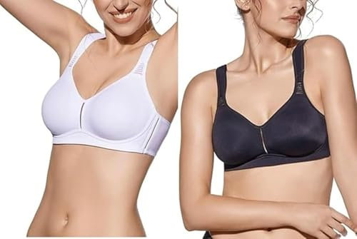 Generico 2 Pezzi Elvira - Reggiseno Senza Ferretto con Spalline Larghe Comfort, Coppe Preformate e Fascia Anatomica per Sostegno, Modellante e, Coppa D (IT, Numero, 46, Regular, Regular, Bianco Nero)