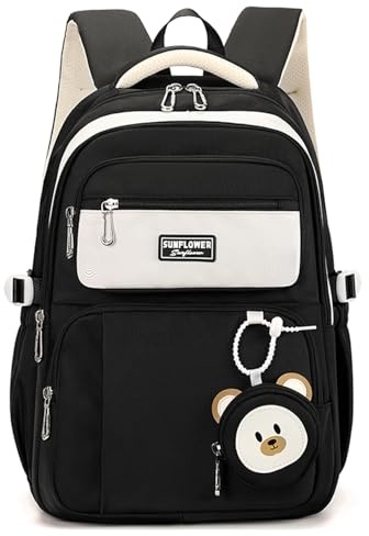 Kinderrucksack Mädchen 32L Schulrucksack Mädchen 2-10 Klasse,Leicht | Atmungsaktives Rückenpolster | Gepolsterte Schultergurte | Brustgurt,Schulranzen Kinder Schule Rucksack Teenager 8+ Jahre Schwarz