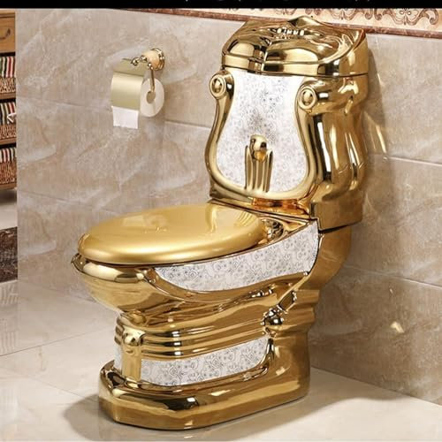 Längliche einteilige Doppelspülung Toilette - Gold Keramik Komforthöhe Leises Design für Badezimmer