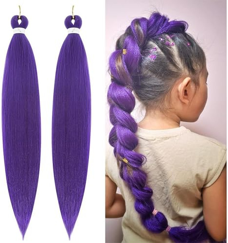 Purple Hair Extensions 2-Packs,Purple Braiding Hair,26 Inch Crochet Braids Hair Extensions for Women Cosplay