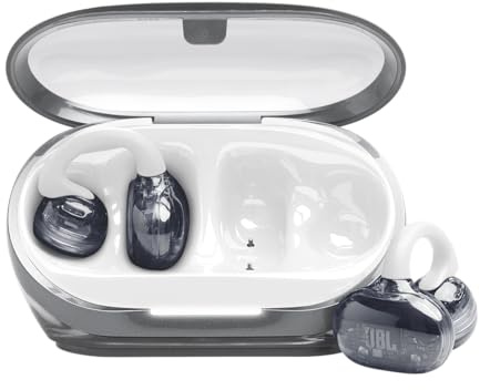 JBL Soundgear Clips True Wireless Open-Ear Headphones, SonicArc Design, Up to 32 Hours Total Playtime, 4 Beamforming Mics, IP54 Water & Dust-Resistant, JBL OpenSound Technology, Ghost White