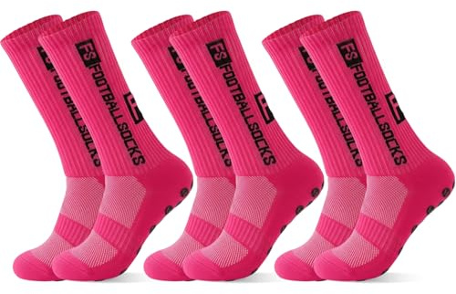 Betrynidil 3 Paires Chaussettes De Sport Antidérapantes- Homme Femme Taille 39-46 - Pour Football, Basketball, Rugby, Yoga, Trekking (Fuchsia)