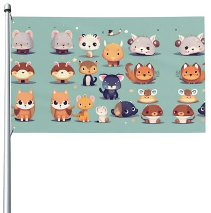Süße kleine Tier-Flagge. Gartenflagge für den Außenbereich, 90 x 152 cm, lebendiger Druck, Polyester-Banner, einfach aufzuhängen, für Terrasse, Party, Camping.