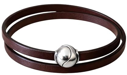 EFFEART®️ Pulsera cuero mujer doble vuelta con cierre magnético bañado en plata – Pulsera piel auténtica artesanal, disponible en marrón, negro y rojo – Regalo elegante para mujer