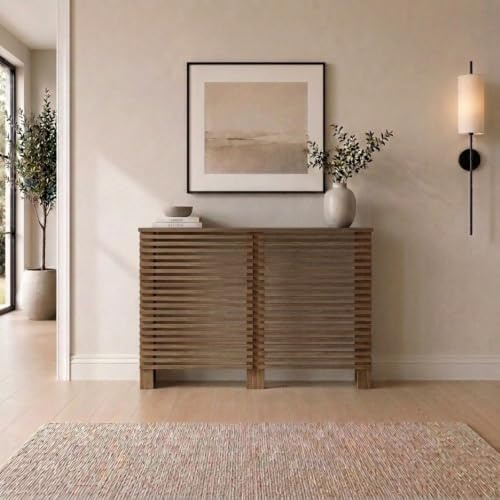 DuraTherm® Milan Radiator Cover Walnut Modern Horizontal Slat Shelves MDF Cabinet Shelf for Radiators, Living Rooms, Bedrooms, Medium (W: 111.5cm / H: 81.5cm / D: 19cm)