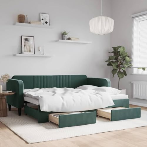 Holamys Tagesbett Ausziehbar mit Schubladen, Dunkelgrün 80x200 cm Samt, Modernes Schlafsofa für Gästezimmer, Robustes Bettgestell Möbel