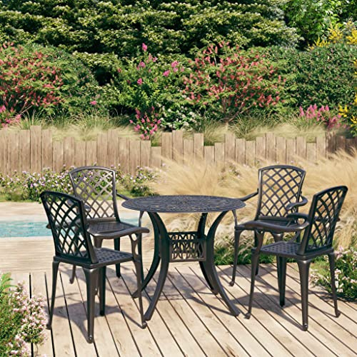 Mandloder 5-TLG. Bistro-Set aus Aluminiumguss, Schwarz, wetterfestes Gartenmöbel-Set für Balkon, Terrasse, Outdoor-Möbel mit Schirmloch, rostbeständig
