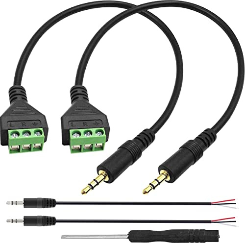 HAAMNING7 3.5mm Klinkenstecker Audio Adapter Kabel, 3-pin Terminal Block Schrauben Stereo Stecker auf AV 3 Schraubklemmenblock Balun Anschlusskabel 30cm, 2 Stück