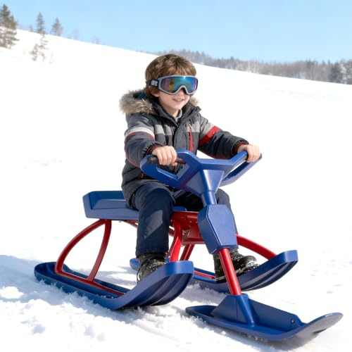 Sushangmao Lenkschlitten/Rennschlitten Bis 100 Kg, Mit Lenkgriff Und Doppelbremsen, Robuster Und Langlebiger Stahlrahmen-Schneeschlitten Für Erwachsene – Wintersport A