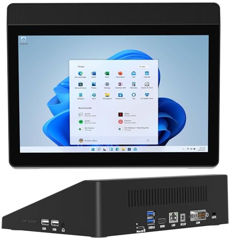 OuuOee 10.1 Industrial Touchscreen Mini PC with Battery, Win 10 Mini-Desktop J3455 4GB RAM, 64GB ROM eMMC, 4K Display Output HDMI 1.4, RS232 Dual-Band WiFi 5 for POS, Kiosk, Digital Signage
