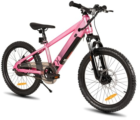 JOYSTAR 20 Zoll Elektrofahrrad für Kinder und Jugendliche ab 7 Jahren mit bürstenlosem Motor 250W, 15 Meilen 15MPH Elektro-Mountainbike mit abnehmbarem Akku,Rosa