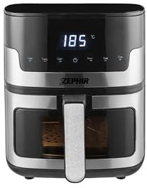 Zephir Friggitrice Ad Aria In Acciaio 5,5L 1400W, Display LED Touch, Cestello Con Oblò, 8 Programmi Automatici, Temperatura Fino A 200°, Timer 60 Min