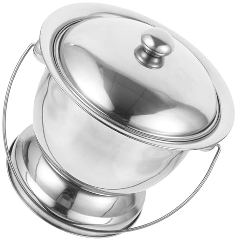GARVALON Pot de Chambre Inox avec Couvercle et Poignée, Urinoir Portable 1 Litre pour Personnes Âgées et Garçon et Filles, Bassin de Lit Hygiénique Solide et Facile à Nettoyer, Usage