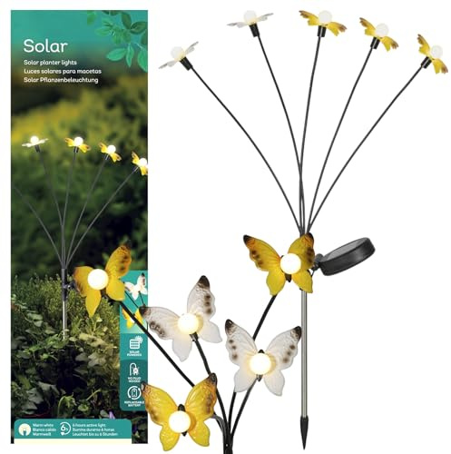 MIJOMA Solar Stabbeleuchtung Gartenleuchte mit warmweißem LED Licht Solarlampe für Garten Balkon Terrasse Beet Außenleuchte mit Erdspieß (Schmetterling)