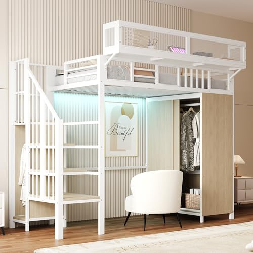 kozamas Hochbett 140x200 cm, Multifunktionales Stauraumbett mit Schreibtisch-Schrank-Integrierung, robustem Aufbau und sicherer Leiter, Einzelbett, Rausfallschutz, für Studenten, Schwarz