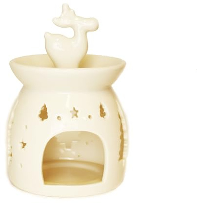 Handgemachte Duftlampe aus Keramik REH Weiss mit Weihnachtsmotiv, Weihnachtsdeko – Keramik, Weiß, Duftlampe