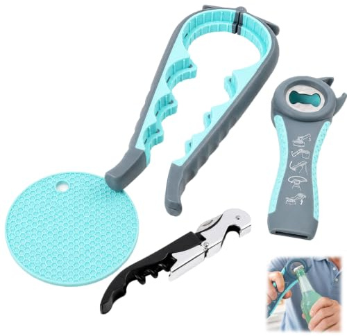 Set de 4 Ouvre-Bocal Multifonctions Antidérapants – Décapsuleur Pratique pour Mains Faibles et Âgées, Convient aux Personnes Souffrant d’Arthrite – Design Ergonomique pour Bouteilles, Bocaux et Boîtes