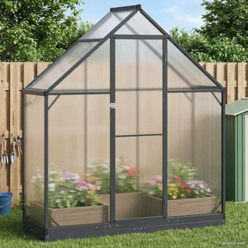 Augerlite Serra da giardino in alluminio e acciaio zincato, antracite, 183,5 x 63,5 x 207 cm, con porta e serratura, resistente alle intemperie, per pomodori, piante, serra fredda