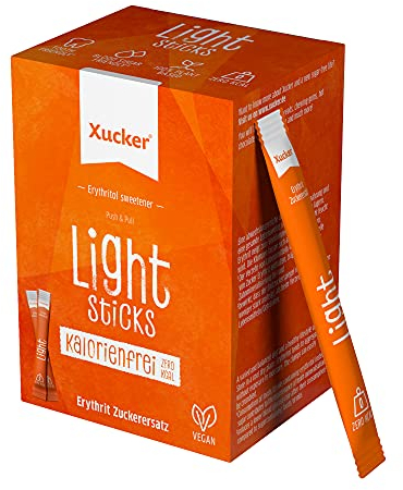 Xucker Light Sticks mit Erythrit - Erythrit von Xucker kalorienfrei I 50 Xucker-Sticks je 5 g I zuckerfrei 0 kcal 100% sweet I 70% der Süßkraft von Zucker I 250g