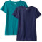 Amazon Essentials Camiseta de Manga Corta con Cuello Redondo y Corte Recto Mujer, Pack de 2, Azul Marino/Verde Azulado, L