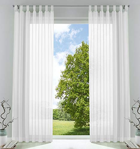 2er-Pack Gardinen Transparent Vorhang Set Wohnzimmer Voile Schlaufenschal mit Bleibandabschluß HxB 245x140 cm Weiß, 61000CN