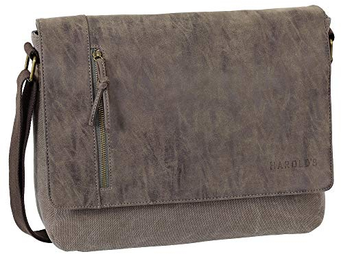 Ledershop24 Geschenkset - Umhängetasche Schultertasche Messenger Bag Kuriertasche Uni Business Tasche Canvas mit Kunstleder Farbe Braun