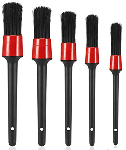 NATUCE Lot de 5 Pinceaux de Nettoyage de Voiture, Brosse de Nettoyage pour Voiture, Pinceau À Détail Automatiques pour Roues, Moteur, Intérieur, Emblèmes, Intérieur, Extérieur, Bouches D'aération