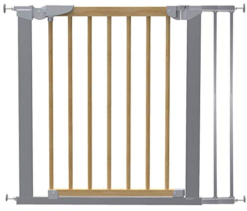 DOLLE Schwenk Türschutzgitter aus Holz/Metall Breite: 71,30-97,60 cm Höhe: 73 cm grau metallic mit Einhand Sicherheitsverschluss