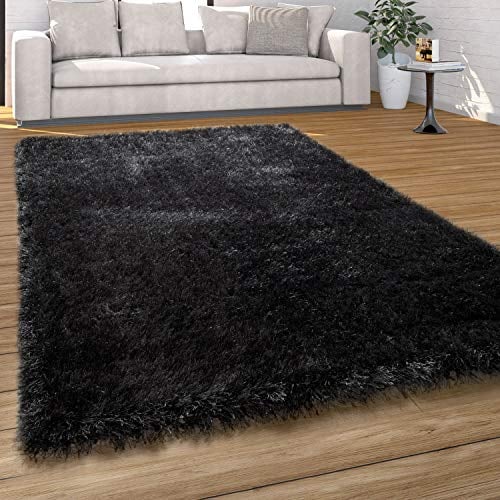 Paco Home Hochflor Teppich Wohnzimmer Schlafzimmer Shaggy Weich Modern Pastell Einfarbiges Design, Grösse:120x170 cm, Farbe:Anthrazit