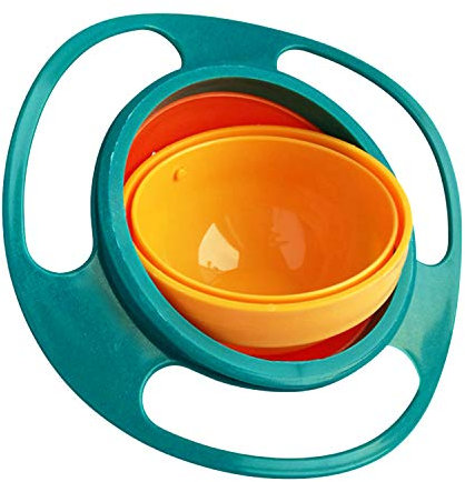 YASSON Bol Bébé Nourriture Alimentation Rotatif à 360°Forme de UFO Gyroscopique Anti-Renversement Anti-Eclaboussures avec Couvercle Enfants Mignon pour Bas Age (Vert)